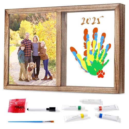 Image of Lurgno Family Handprint Kit, DIY Baby Hand and Footprint Kit， Handmade Keepsake Wooden Frame, Family Gifts with 5 Non-Toxic Baby-Safe Paint, Ideas Gift for New Parents, Father's Day, Mother's Day