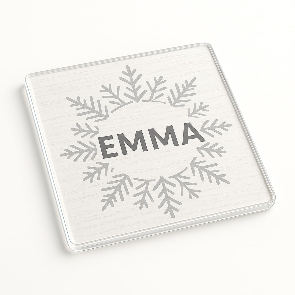 Personalised Acrylic Christmas Coaster Place Setting Gift - Festive Snowflake Design with Name, Elegant Winter Home Decor Present