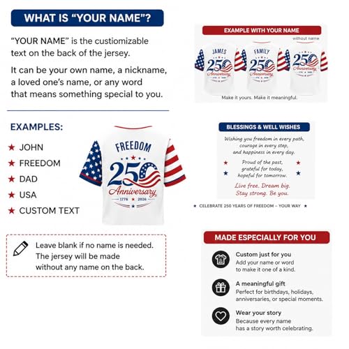 Jersey de béisbol personalizado por el 250 aniversario americano, con nombre personalizado, camiseta gráfica patriótica USA miniatura 3