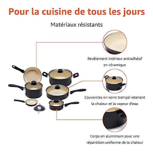 Amazon Basics 11 pièces ustensiles avec casseroles et poêles antiadhésives en céramique, noir et crème – Image 3
