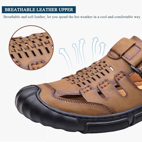 Men's Sandals Leather Closed Toe Beach Shoes Adjustable Lightweight Comfort Breathable Comfortable Outdoor Hiking Water Beach Sports Sandals3