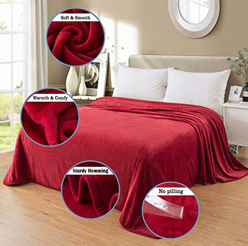 HOZY Fleece Blanket 350GSM Super Fluffy Snuggly Solid - Throws for Sofas Large Bed - Anti-static Blankets Red Double 150 x 200cm - Image 2