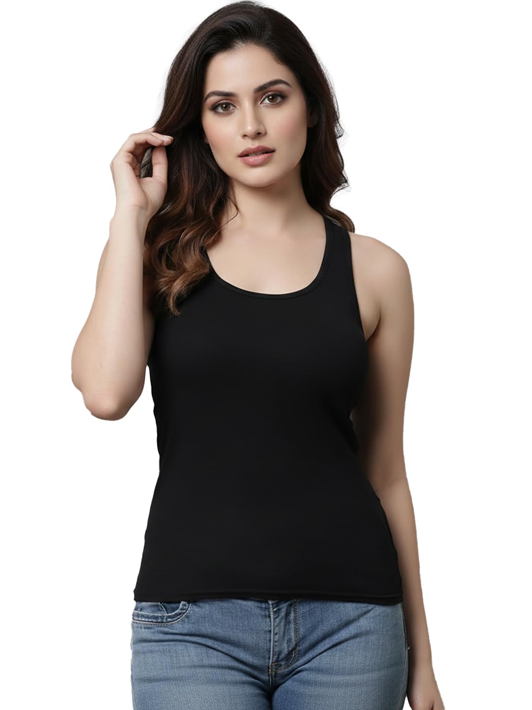 madfrog Women’s Premium Round Neck Lock Neck Tank Top – Lightweight & Comfortable Sleeveless Top for Women & Girls, Trendy Casual Wear for Summer, Workout (in, Alpha, Free Size, Regular, Black)-picture-11