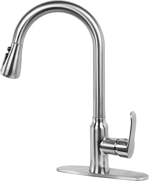 MAKEIN Kitchen Faucets with Pull Down Sprayer, High Arc Single Handle Kitchen Sink Faucet - Brushed Nickel, Stainless Steel Sink Faucet 1 or 3 Hole for RV Farmhouse Camper Laundry Bar
