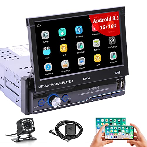 Get Cheap Price UNITOPSCI Single Din Android Car Stereo 7 inch Flip Out Touch Screen Bluetooth Car Radio WiFi GPS Navigation Stereo with FM Radio AUX-in USB Mirror Link SWC 12 LEDs Rear View Camera