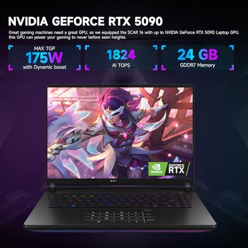 ROG Strix Scar Intel Ultra 9 275HX NVIDIA GeForce RTX 5090 Pro Gaming Laptop, 16" ROG Nebula HDR 2.5K 240Hz/3ms, 64GB DDR5 RAM, 2TB SSD, Wi-Fi 7, Window 11 Pro, Bundle con raffreddamento PCO - Notebook - Immagine 3
