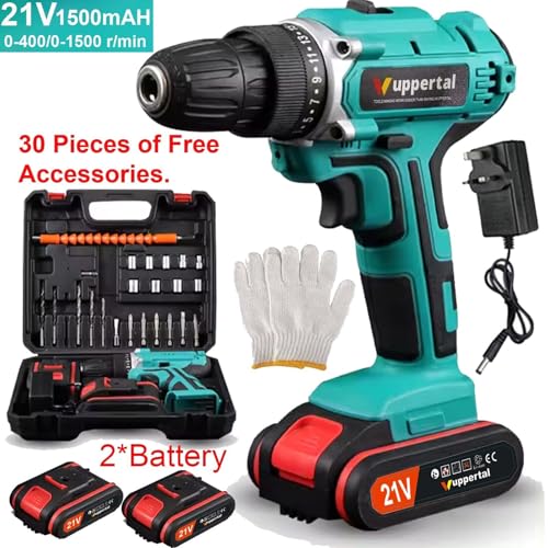 Cordless Drill Driver 21V, Wuppertal Cordless Hammer Drill Set, 45N.m Battery Drill, 25+3 Torque Set, 2-Speed, LED Light, 1500mAH Battery, 30PCS Electric Drill Set for Home and Garden DIY Project 4 Cordless Drill Driver 21V, Wuppertal Cordless Hammer Drill Set, 45N.m Battery Drill, 25+3 Torque Set, 2-Speed, LED Light, 1500mAH Battery, 30PCS Electric Drill Set for Home and Garden DIY Project - Image 4