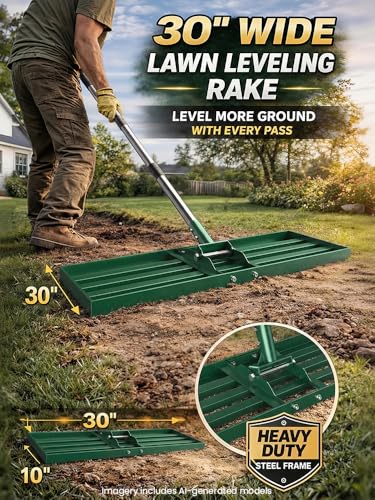 Rastrillo nivelador para césped de 30x10 pulgadas con mango de acero inoxidable miniatura 2