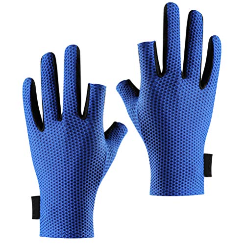 CLISPEED 1 par Luvas de Pesca Antiderrapante Luvas Sem Dedos Duplas Protetor de Dedo para Pesca (Azu