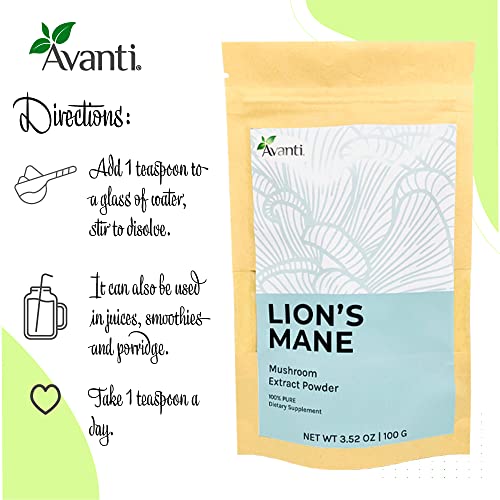 Laboratorio Avanti 100% Lion's Mane Mushroom Extract Powder, 3,52 Oz, Pure, Free Of Additives, 3.52 Ounce #TOP5
