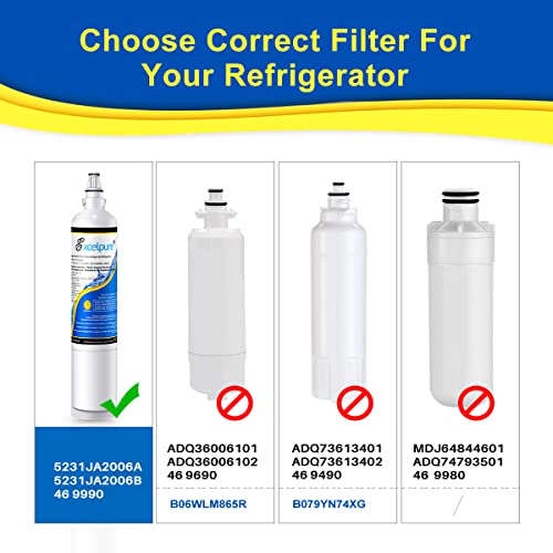 Excelpure 5231Ja2006A Replacement For Lg Lt600P,5231Ja2006B, Kenmore 46-9990, 5231Ja2006F,R-9990, 5231Ja2006E, Lfx25975St, Lfx25960St, Eff-6003A, Lfx23961St, Sgf-Lb60, Refrigerator Water Filter, 3Pack #TOP1