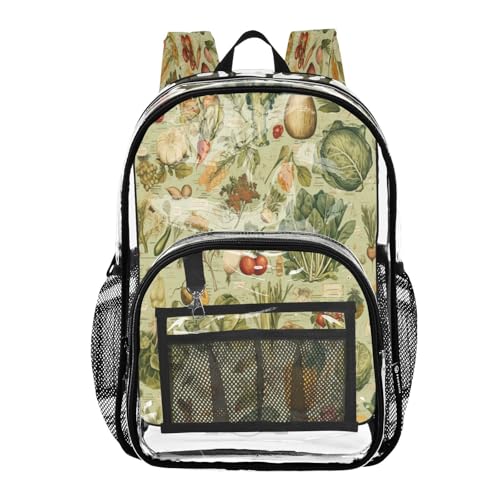 Vintage Vegetables Clear Backpack - Stadium Approved Large 15.7-inch Waterproof Transparent Bag for Sports, Concerts, Work, Travel#552
