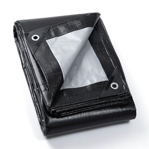 GUARD SHIELD Abdeckplane mit Ösen Wasserdicht 3m x 6m Schwarz/Grau Plane Gewebeplane 190g/㎡ Schutzplane Allzweckplane, Reißfest, UV-stabilisiert, Schimmelresistent