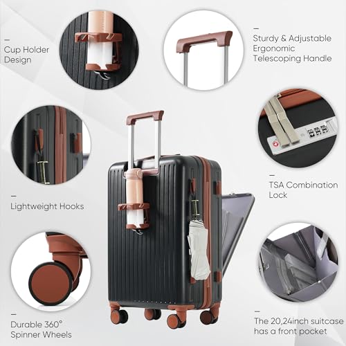 Merax Luggage Sets 3 Piece, Hardside Suit case with Front Pocket Cup Holder and USB Port3
