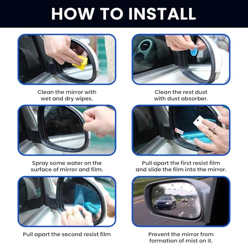 Image of KINGSWAY Car Mirror Protective Film - Universal Use Rainproof Anti Fog Film, Waterproof Clear Nano Coating Film for Rear View Mirrors and Side Windows (2 Oval + 2 Rectangular)