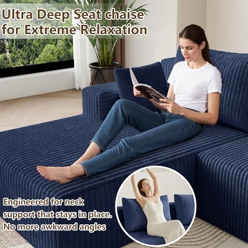 Image of 107 inch Modular Sectional Sleeper Sofa, Boneless Cloud Couch for Living Room, U Shaped 3 Seat Sofa with Deep Seat, Free Combination, Couch in a Box, No Assembly Required (Blue)