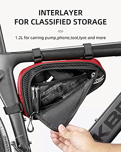 Image of ROCKBROS Bike Frame Bag 1.2L Bicycle Triangle Storage Pouch Cycling Pack | Reflective Trim Bag for Night Safety Bike Accessories with 3 straps leg-friendly design for Road, Mountain and Commute Bikes