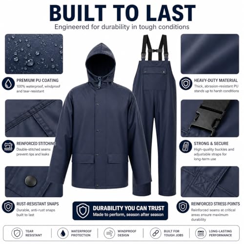 Image of Rain Suit For Men & Women Waterproof Heavy Duty Rain Gear Reflective Jacket for Fishing Outdoor Work Raincoats