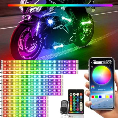Image of SUNPIE Motorcycle LED Lights Underglow Kit 16PCS RGB LED Strip Lights with Brake&Turn Signal 12V Waterproof Bright 4 Zone Motorcycle Strips Lighting for Harley Kawasaki Suzuki Indian All Motor