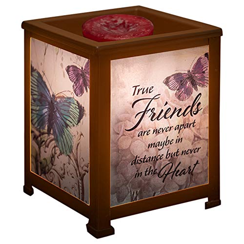 Elanze Designs True Friends Never Apart Copper Metal Electrical Wax Tart & Oil Glass Lantern Warmer