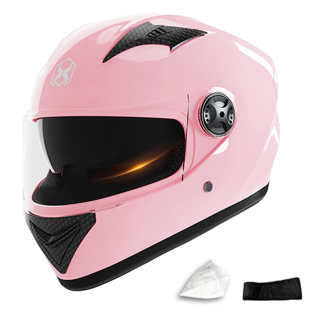 PAESCOY Motorbike Helmets With Visor UV Goggles Full Face Retro Motorcycle Helmet ABS Material DOT/ECE Certified Crash Helmets Scooter Helmet Cruiser Chopper Moped Helmet For Men Women,Pink-54~62CM