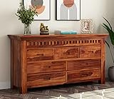 Credenza Stylish Solid Sheesham Wood 7-Drawer Chest | Multipurpose Dresser Cabinet for Living Room, Bedroom, and Kitchen in Honey Finish