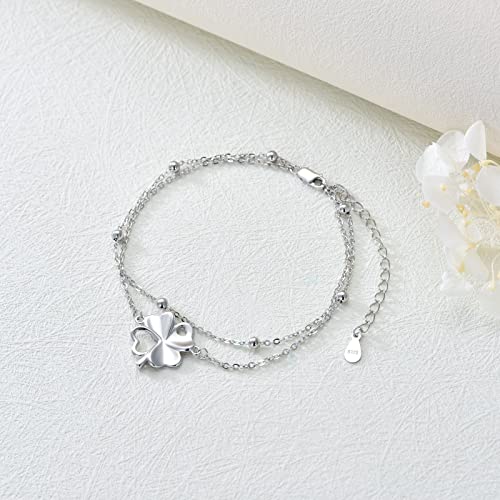 Dorunmo Clover Anklet For Women 925 Sterling Silver Layered Anklets 4 Leaf Summer Jewelry Dainty Beach Irish Foot Chain Anklet Hawaii Gifts For Girl (With Gift Box) #TOP4