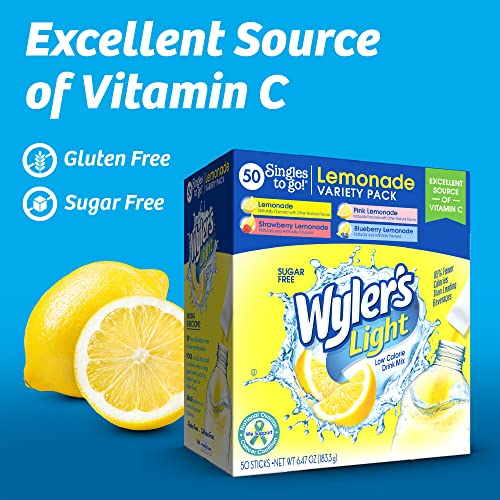 Wyler's Light Singles to Go Powder Packets, Water Drink Mix, Variety Pack, Pink, Strawberry & Blueberry Lemonade, Sugar & Caffeine Free, On-The-Go, 40 Count - Image 4