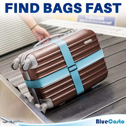 Image of Luggage Straps for Suitcases - Blue, 4 PK - Premium Nylon Belts for Luggage Security - Heavy-Duty w /Adjustable Length (46 inch-78 inch) for Suitcase, Briefcase, Backpack & Travel Bag - by BlueCosto