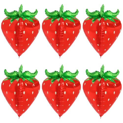 Image of Deermoon 4D Jumbo Red Tropical Strawberry Balloon, Spring Summer Berry Sweet Fruit Cartoon Strawberry Balloons For Baby Shower Wedding Gender Reveal Birthday Party Decor Supplies