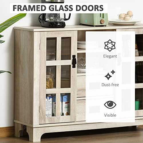 Homcom Sideboard Buffet Cabinet, Glass Door Kitchen Cabinet, Coffee Bar Cabinet With Storage Drawers & Adjustable Shelves For Living Room, White Oak #TOP4