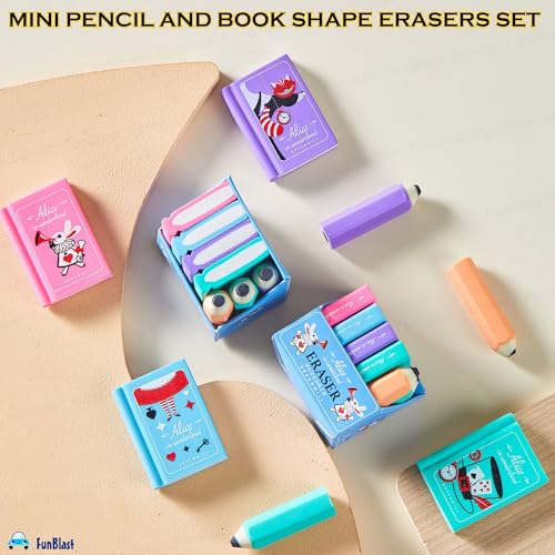 Image of FunBlast Mini Pencil and Book Shape Erasers Set For Kids - Multicolor, Rectangular, Rubber, Kawaii Eraser Set, Eraser, Multi-Color