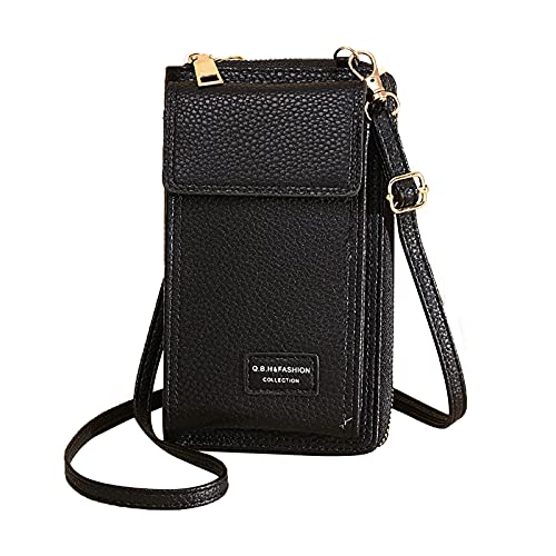 NJGRAE Damen Kleine Umhängetasche Crossbody Messenger Bag Mode Frauen Kunstleder Muster Tasche Haspe Handytasche Umhängetasche Messenger Bag Handytasche (cf4-Black, One Size) Cover