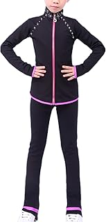Trajes de Patinaje Artístico para Niña, Chaqueta y Pantalones de Patinaje sobre Hielo con Diseño Cristal, Pantalones Largos de Entrenamiento(Size:Metro,Color:Rosado)