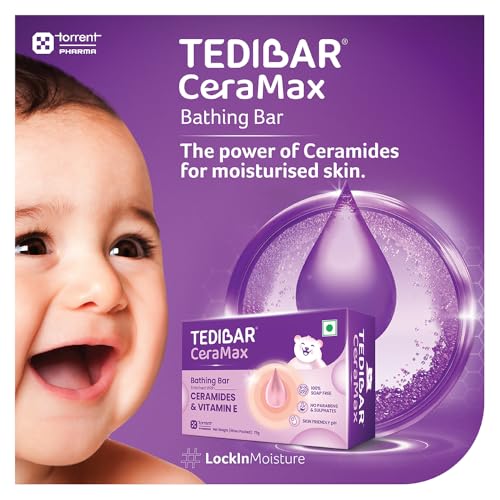 Image of Tedibar Ceramax Bathing Bar - 75g Enriched with Ceramides & Vitamin E |100% Soap Free| Skin friendly pH - By Torrent Pharma, Pack of 4