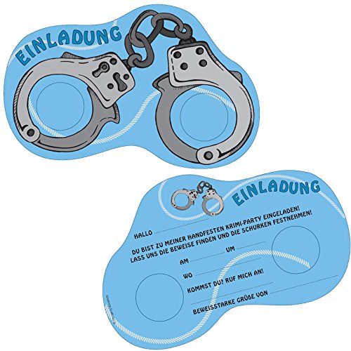 Lot de 6 cartes d'invitation « Police & Détective » pour anniversaire d'enfant et fête à thème | Menottes de crimide pour enfants