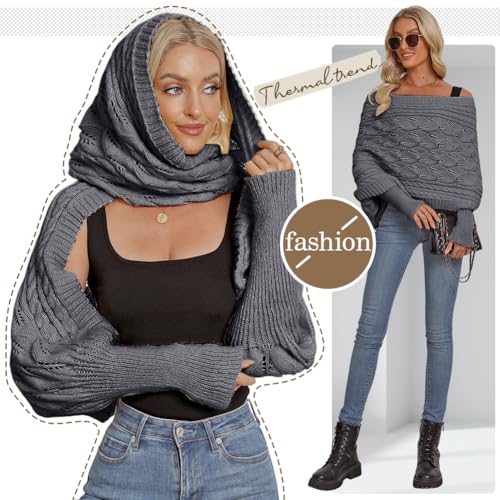 Multifunctional Scarf with Sleeves for Women,Winter Autumn Sweater Scarf Wrap with Sleeve 6