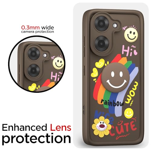 Image of Pikkme Back Cover for Poco C71 / Redmi A5 | Soft Silicone| Cute Rainbow Smile & 3D Cartoon Flower Design | Shockproof Raised Camera Protection Bumper Case (Brown)
