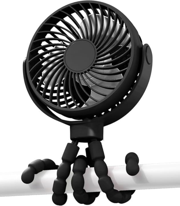 Pryzoq Stroller Fan,Mini Portable Travel Fan with Flexible Octopus Stand,3 Adjustable Wind Speed,360° Rotate Flexible Clip On for Car Seat Crib Travel (Black)