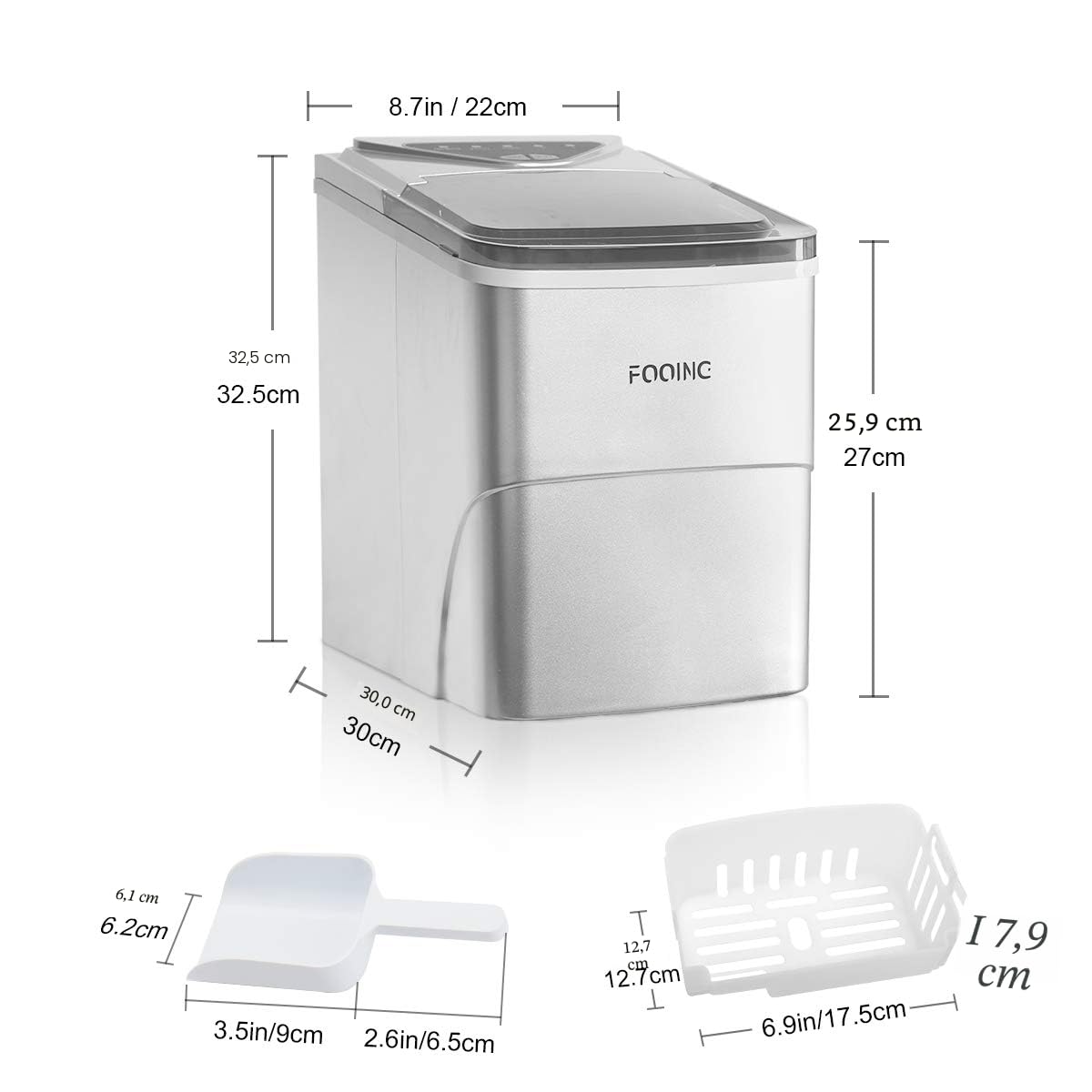 Macchina Ghiaccio Macchina per Ghiaccio da Banco, Macchina per Ghiaccio Autopulente, 9 Cubetti Pronti in 6 Minuti, 15KG in 24 H Macchina del Ghiaccio Portatile per Casa/Cucina/Ufficio/Bar
