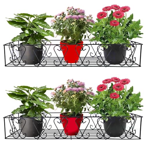 Image of IRON LANDS Metal Railings Pot Stand, Hanging Pot Stands For Plants In Balcony Railing Gamla For Decoration Items Indoor Outdoor Stand For Home Living Room Garden Decor (Pack Of 2 - Black)