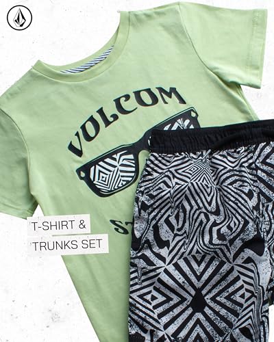Image of Volcom Baby Boys Swim Set - 2 Piece Short Sleeve Swim Shirt Graphic Tees & Board Shorts - Infant Toddler Little Boys Swimsuit