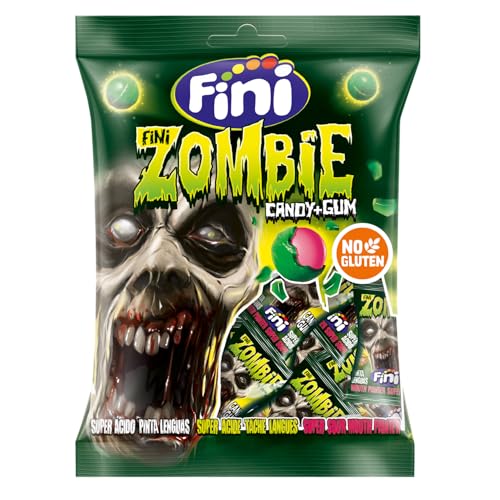 Fini Caramelo + Chicle Zombie Halloween | Sabor Súper Ácido | Efecto Pintalenguas Verde - 65 gr