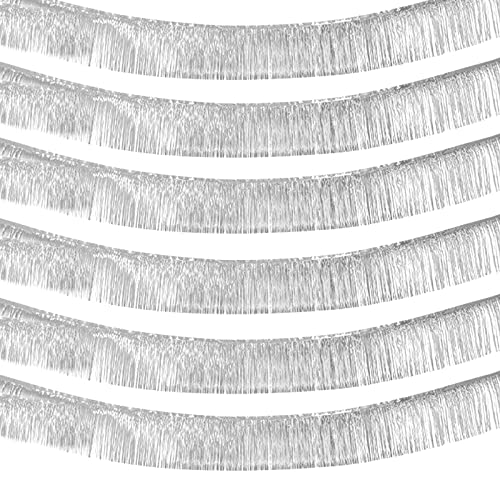 Image of 6 Pack 10 Feet Silver Foil Fringe Garland Metallic Tinsel Streamers Banner Wall Hanging Curtain Backdrop Banner for Parade Floats, Thanksgiving, Christmas, Birthday, Halloween Party Decorations