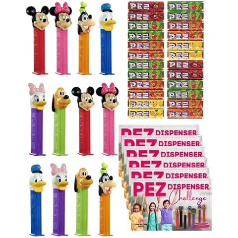 Pez Dispenser Set Box of 12 Fun Pez Characters with Pez Sweet Candy Refills and Game Challenge Card - 12x17g - Excellent Treats as Stocking Fillers and Christmas Presents (Mickey and Friends) Cover