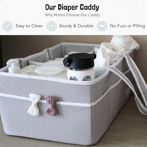 Image of Lily Miles Baby Diaper Caddy - Organizer Tote Bag for Infant Boy or Girl - Baby Shower Basket - Nursery Must Haves - Registry Favorites - Newborn Caddie Car - Gray /Gray, Extra Large