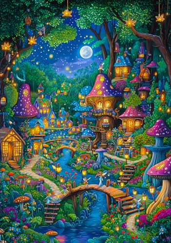 Bgraamiens -Whimsywood,1000 Piece Jigsaw Puzzle for Adults Challenging Funny Family Puzzle,Beautiful Fairy Jigsaw 1000 Pieces