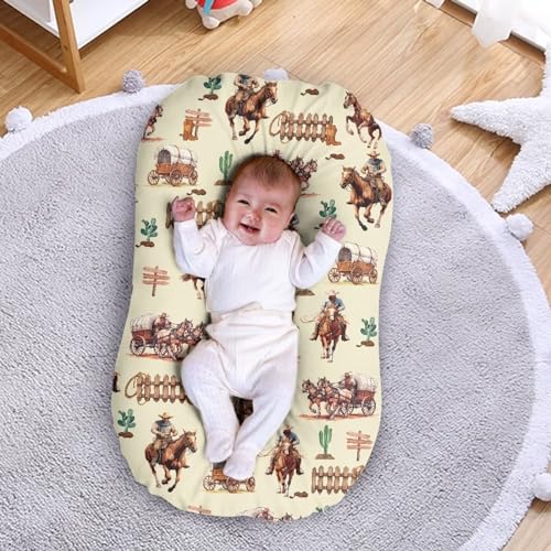 Image of ZOUTAIRONG Western Cowboy Crib Sheets Muslin Crib Sheets Polyester Machine Washable Oval Bassinet Sheets Stretchy Ultra Soft Baby Crib Sheets Ultra Soft Breathable Material