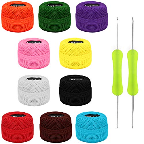 Kurtzy Hilo para Tejer a Crochet (10 Ovillos) Hilos Ganchillo con 2 Agujas de Ganchillo (1 mm y 2 mm) Cada Madeja Pesa 10 g – Total de 600 m de Hilos de Colores   Kit Crochet Surtido