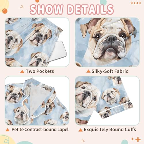 senya Cute Bulldog Head A Satin Summer Pajama Sets Silk Short Sleeve Button Down Sleepwear3
